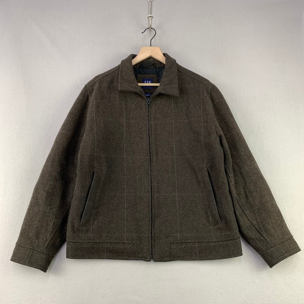 Vintage Gap Bomber Jacket Mens Medium Brown Plaid Wool Quilted Liner 90s Outdoor
